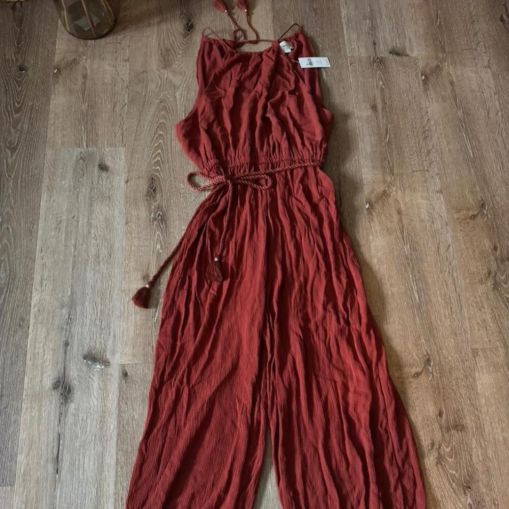 NWT Anthropologie Eleveness North Beach Gypsy Jumpsuit in‎ Dark Orange Size S/P